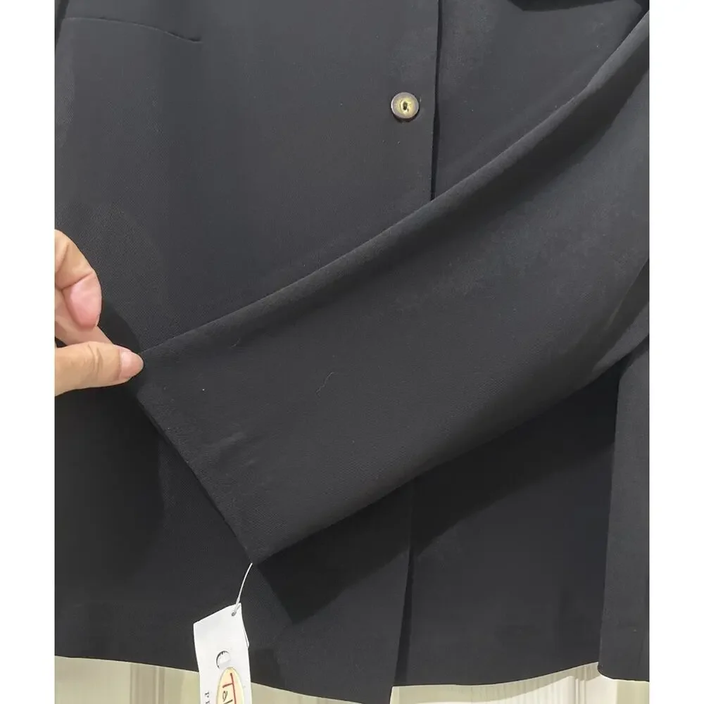 Talbots Petites Black Blazer Mandarin Collar Flap Pockets Size 2P Button Up Top